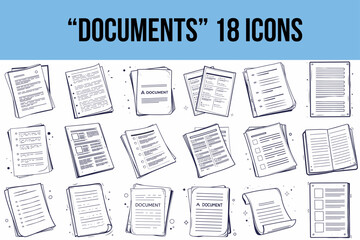 Set of document icons in various styles and layouts  