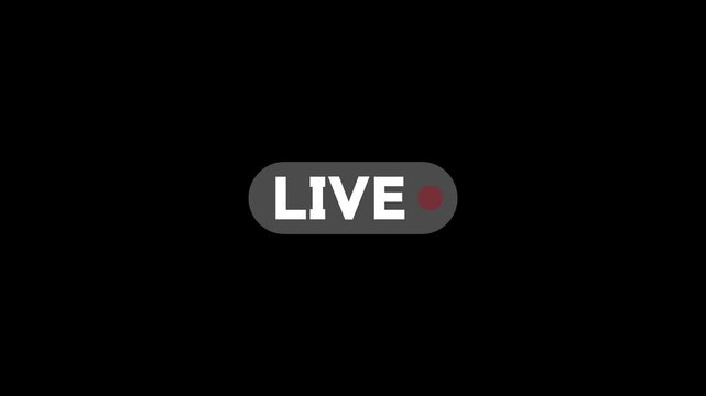 Animation live streaming icon. Red symbols and buttons of live streaming, broadcasting, online .4k simple live streaming icon animation with transparent background, Animated red button live.