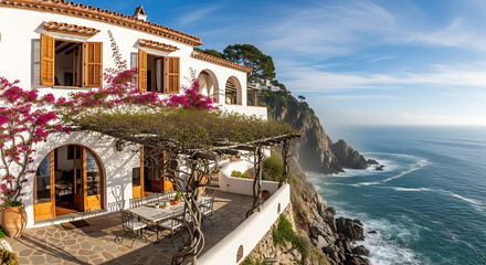Stunning coastal villa with ocean view offers luxury living and tranquil retreat on cliffside property