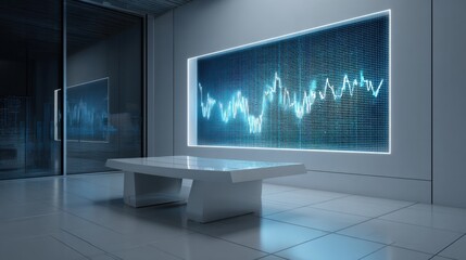 Futuristic Holographic Graph Display in Modern Financial Office Space