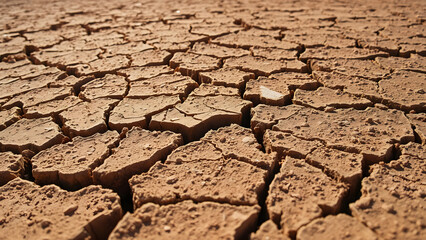 Parched Earth Close-Up with Deep Cracks and Dusty Rough Texture