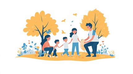 Fototapeta premium Happy family enjoying autumn park, childhood moments