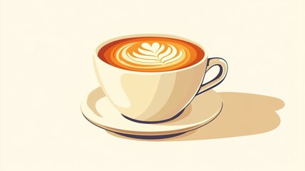 Obraz premium Latte art coffee cup on a saucer, cafe, morning drink, graphic design
