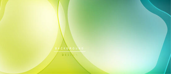 Abstract fluid shapes blend, creating vibrant gradients. Yellows, greens, blues form smooth transitions. Modern design element.