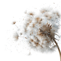 Detailed dandelion seed head against black background