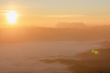 Mountains landscape in morning sky sunlight