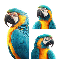 Colorful macaw close-ups in a grid pattern
