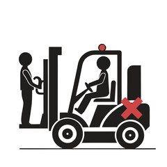 Isolated pictogram sign of safety industrial sign of do not ride on back and front of a forklift, injury risk
