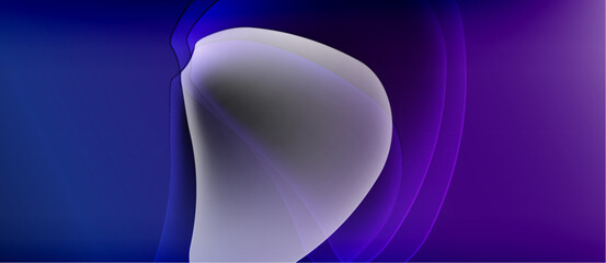 Abstract fluid shapes, blue purple gradients, smooth curves, digital art, modern design. Minimalist composition, soft lighting, elegant form.