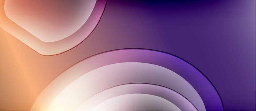 Abstract background features layered curves, warm orange transitioning into cool purple hues. Smooth gradients create depth, modern aesthetic.