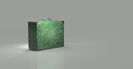 Tactical Briefcase with Soccer Field Strategy Concept on Gray Background, 3d rendering