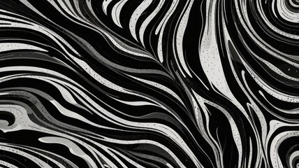 Obraz premium Abstract black and white pattern with swirling, fluid-like lines creating a dynamic and textured visual effect.