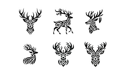 Obraz premium Deer Head Tribal Tattoo Vector Illustration Set