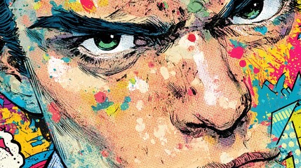 Fototapeta premium Portrait of Intense Expression in Abstract Colorful Art Style