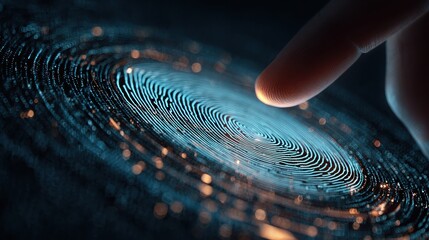 Fingerprint Scan with Finger Touching Glowing Biometric Identification System