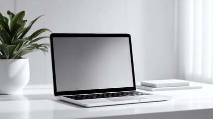 Fototapeta premium Minimalist Workspace with Laptop and Clean White Desk Setup