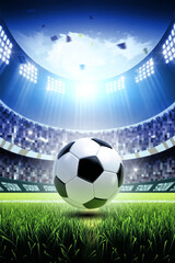 Animated Soccer Stadium with Sunlight and Crowd. 3d rendering