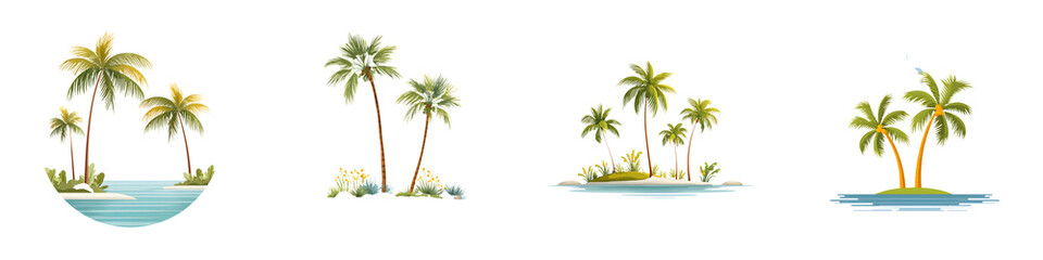 Fototapeta premium Tropical Palm Trees: Island Scenery Illustration on White