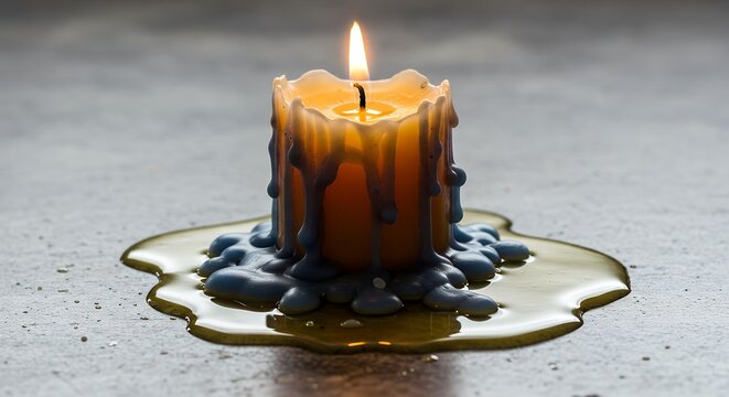 Candle melting into a pool of oil