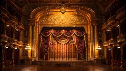 Obraz premium Luxurious Vintage Theater Stage with Ornate Gold Decorations