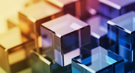 Fototapeta premium Abstract Shiny Transparent Stacked Cube Structure with Soft Gradient Lighting