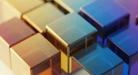 Abstract Close Up Geometric Cube Arrangement with Metallic Gradient Color