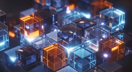 Abstract Clear Glass Cube Arrangement Illustration for Futuristic Technology Concept