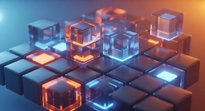 Abstract Glowing Cubic Arrangement Graphic Design Composition