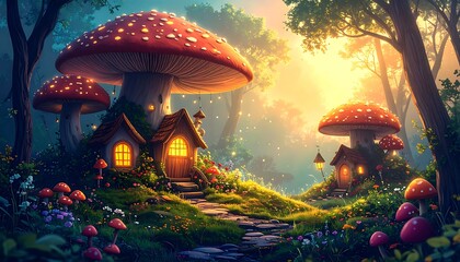 Fairy tale mushroom forest scene