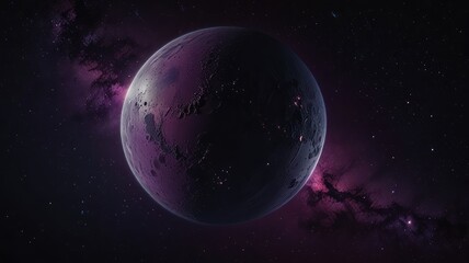 Obraz premium A purple planet surrounded by nebulae in a dark space.