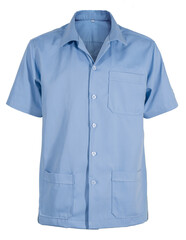 Professional Workwear Light Blue Short-Sleeved Uniform Shirt with Pockets on white background