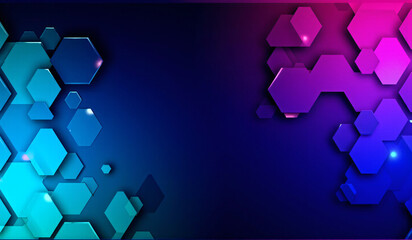 A blue and pink abstract background with hexagons.