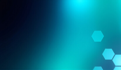 A blue and black background with hexagons.