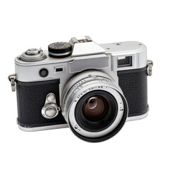 Vintage silver and black camera, front view