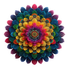 Colorful Mandala Flower Art, Digital Design, Black Background, Decorative Print