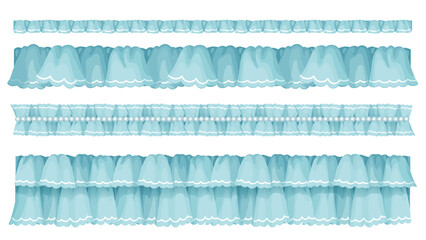 Elegant Ruffle and Pearl Lace Borders – Romantic blue Fabric Trim Collection PNG-01