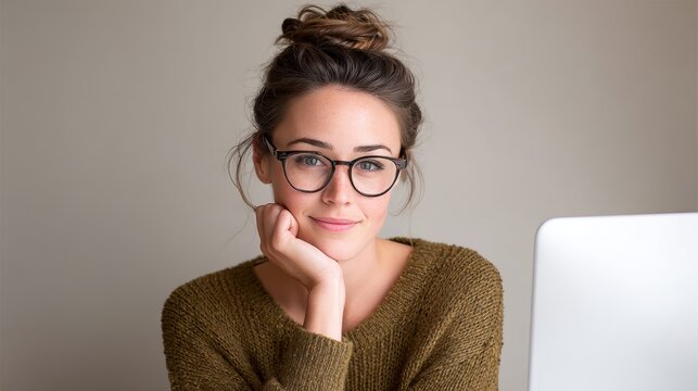 Woman in glasses concentrated on laptop screen, a glimpse into modern digital work