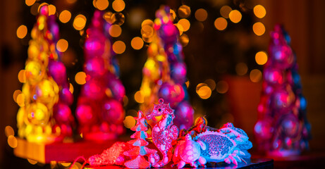 Santa Claus in Christmas Train. Shipping the New year gift. Christmas Polar Train with Christmas...