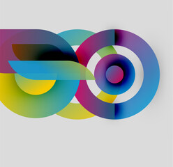 Fototapeta premium Abstract colorful shapes overlap, creating dynamic visual effect. Circles, curves, gradients dominate composition. Modern design.