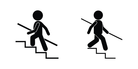 Bundle set isolated outline illustration safety sign of man walking down and climbing up stair or ladder, graphic resource for safety building sign, indoor information label
