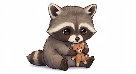可愛いアライグマぬいぐるみ抱きしめる 優しい光輝く瞳. AI Generated