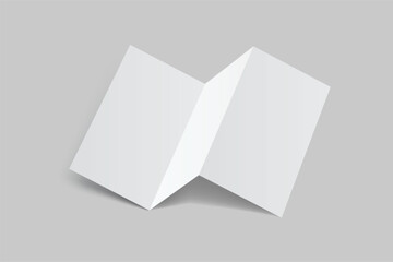 Blank trifold open leaflet, three panel fold with shadows mockup template on background .Open booklet, thank you card, notecards, flyer, greeting card, wedding invitation, postcard, brochure. Vector