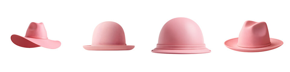 Fototapeta premium Pastel Pink Hats Collection Isolated on White