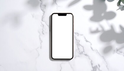 Smartphone on marble with plant shadows