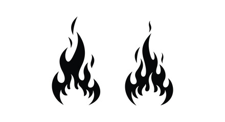 Two Stylized Flames in Black Silhouette Against a White Background silhouette