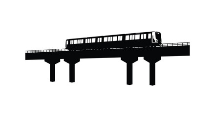 Elevated Train on Bridge Silhouette Against White Background Transportation Infrastructure silhouette © nhpvect02