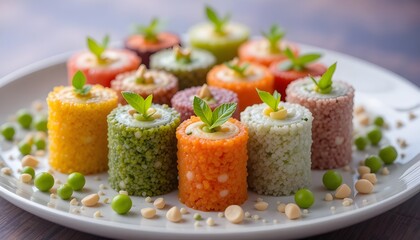 "Colorful Gourmet Quinoa Rolls with Fresh Herbs – Healthy Vegan Cuisine"

