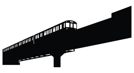 Elevated Train on Tracks Black and White Minimalist Silhouette