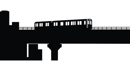 Elevated Train Crossing a Bridge in a Cityscape Silhouette at Night silhouette