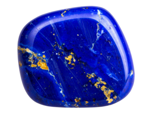 Polished Lapis Lazuli Gemstone with Gold Flecks and Deep Blue Veins, isolated on a transparent background